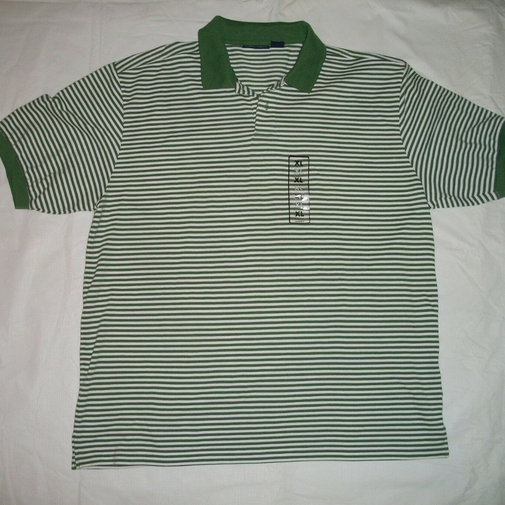 Basic Editions Green & White Stripe Polo Shirt XL